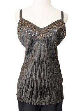 Y2K Silk Beaded Camisole Tribal Size Large Brown Boho